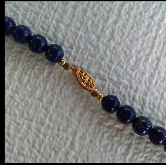 VINTAGE ESTATE 14K Gold High Quality Lapis Lazuli Choker Necklace - Picture 9 of 14